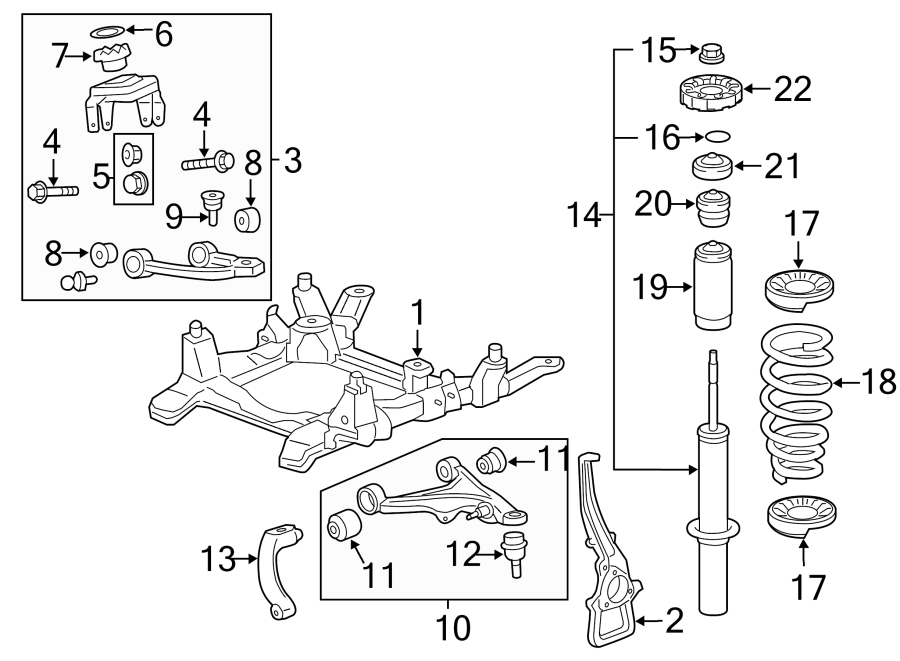 Diagram FRONT SUSPENSION. SUSPENSION COMPONENTS. for your 2015 GMC Sierra 2500 HD 6.0L Vortec V8 A/T RWD Base Extended Cab Pickup Fleetside 