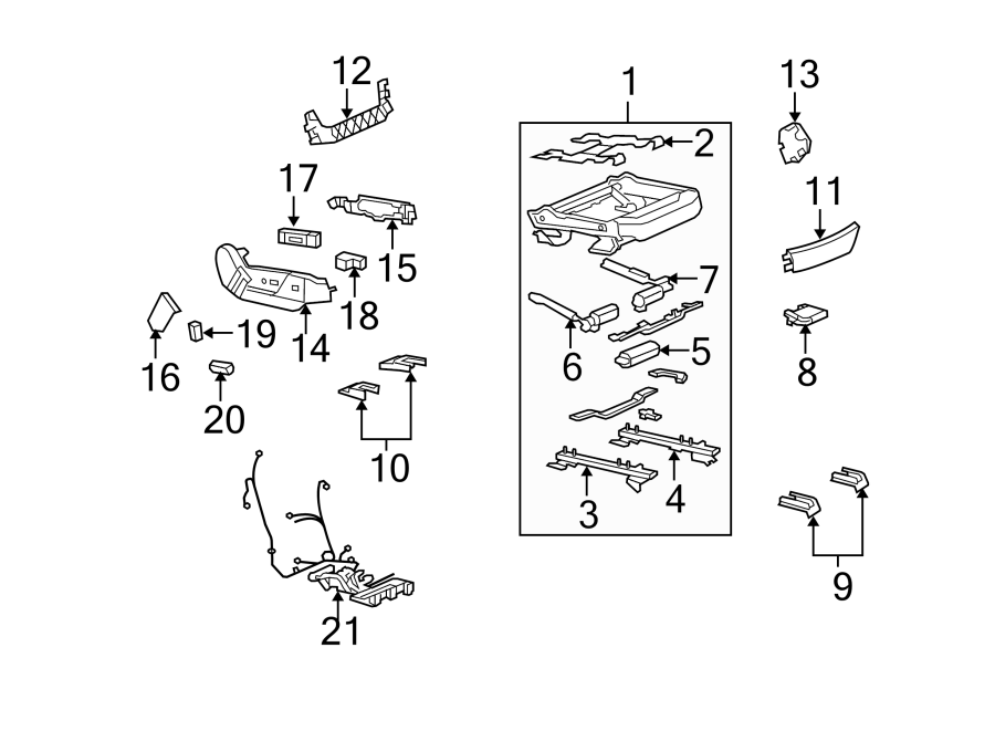 Diagram SEATS & TRACKS. TRACKS & COMPONENTS. for your 2007 GMC Sierra 2500 HD 6.0L Vortec V8 A/T 4WD SLE Extended Cab Pickup 