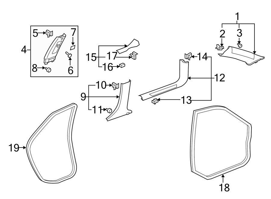 Diagram PILLARS. ROCKER & FLOOR. INTERIOR TRIM. for your 2014 Chevrolet Spark  LT Hatchback 