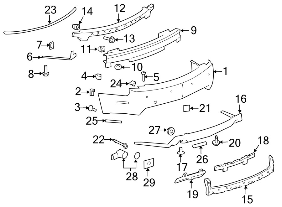 Diagram REAR BUMPER. BUMPER & COMPONENTS. for your Cadillac CTS  