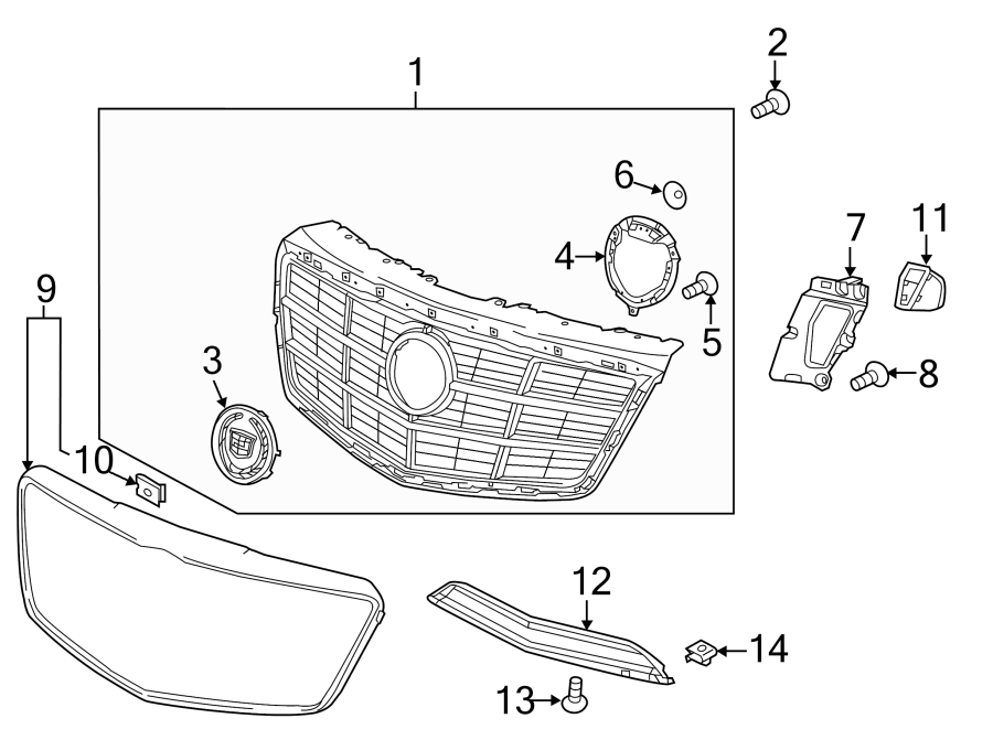 Diagram FRONT BUMPER. GRILLE & COMPONENTS. for your 2013 Cadillac CTS   