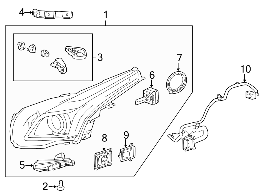 Diagram FRONT LAMPS. HEADLAMP COMPONENTS. for your 2022 Cadillac XT4   