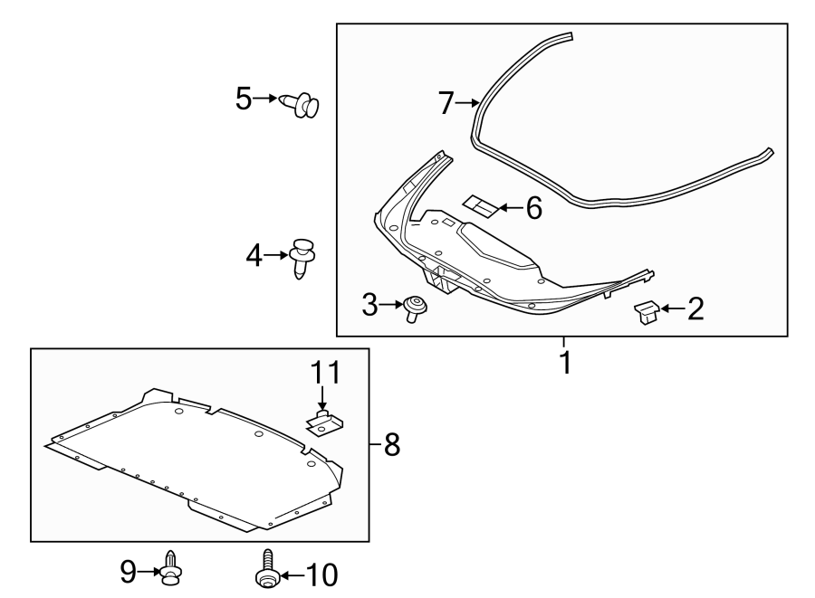 Diagram RADIATOR SUPPORT. SPLASH SHIELDS. for your 2019 Chevrolet Equinox 1.5L Ecotec A/T FWD Premier Sport Utility 