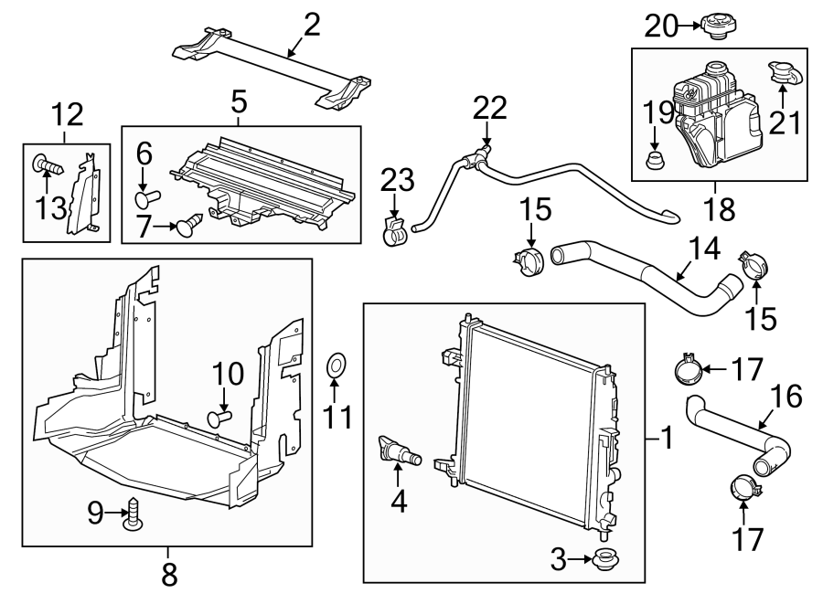 Diagram RADIATOR & COMPONENTS. for your 2020 GMC Savana 3500   