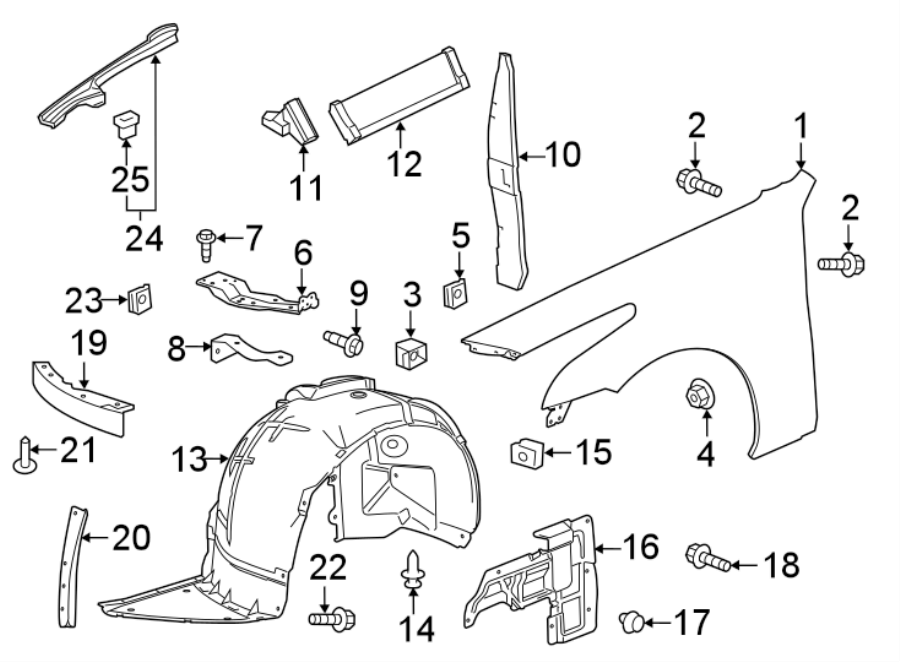 Diagram FENDER & COMPONENTS. for your 2021 GMC Sierra 2500 HD 6.6L Duramax V8 DIESEL A/T 4WD Base Extended Cab Pickup Fleetside 