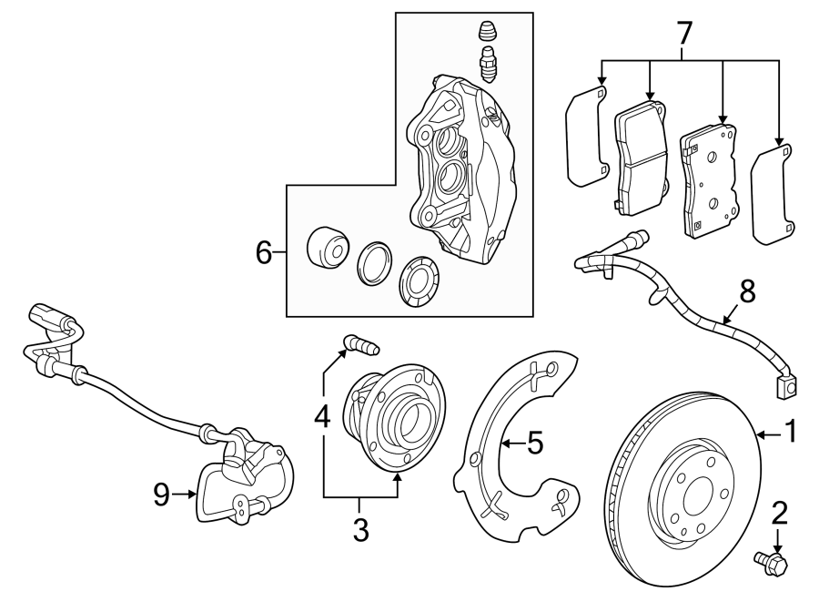 Diagram FRONT SUSPENSION. BRAKE COMPONENTS. for your 2020 Chevrolet Camaro  SS Convertible 