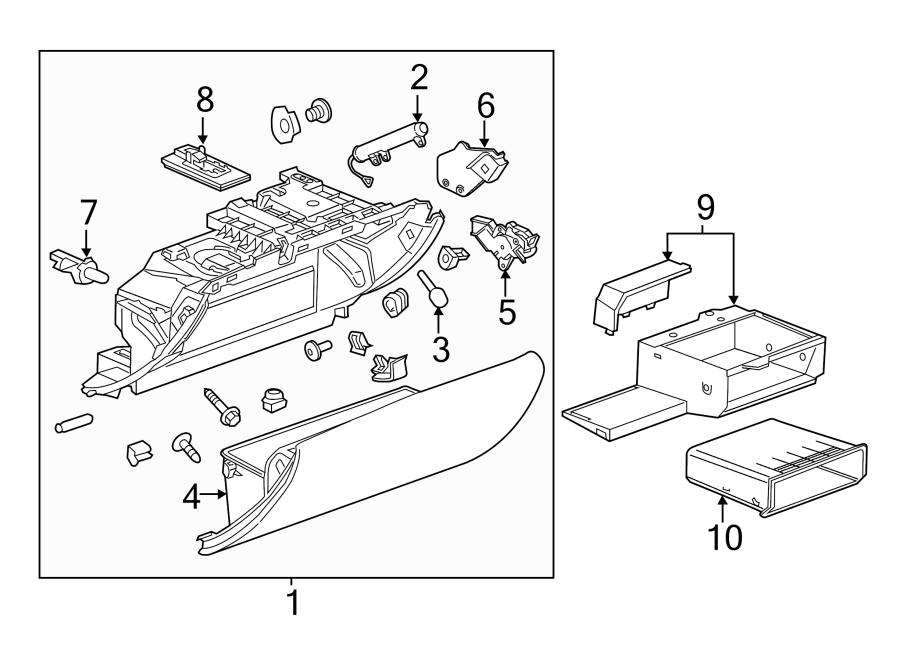 Diagram INSTRUMENT PANEL. GLOVE BOX. for your 2002 Buick Century   