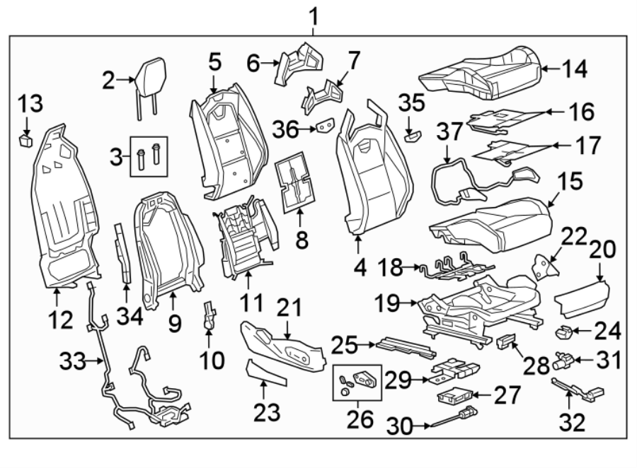 Diagram SEATS & TRACKS. PASSENGER SEAT COMPONENTS. for your 2017 Cadillac ATS Premium Performance Sedan 3.6L V6 A/T AWD 