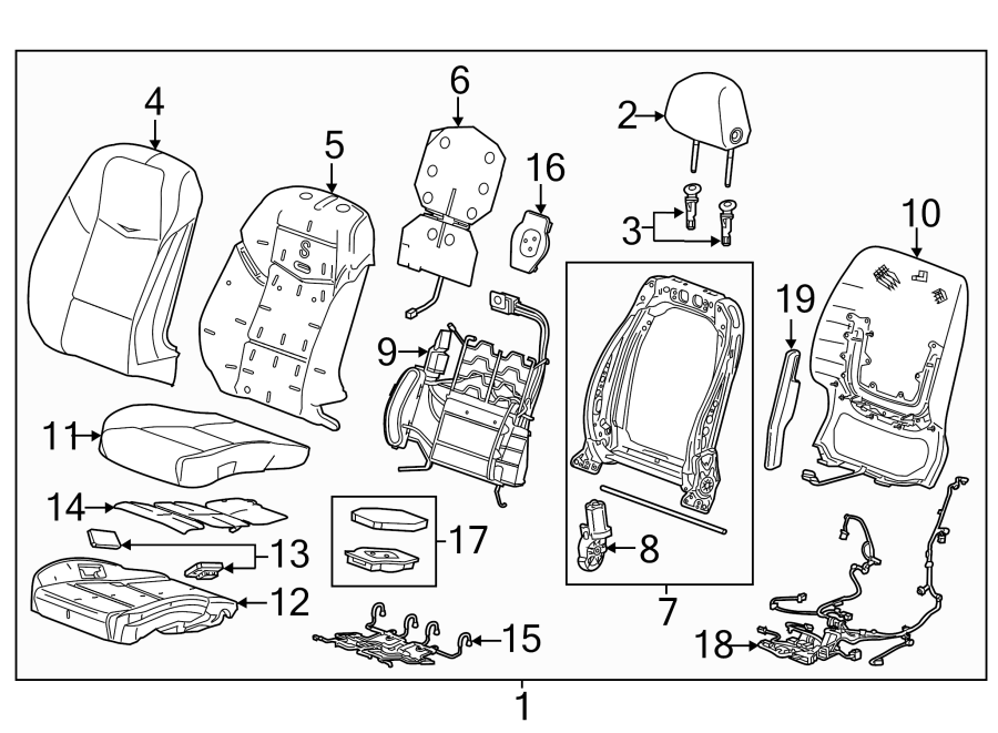 Diagram SEATS & TRACKS. DRIVER SEAT COMPONENTS. for your Cadillac CTS  