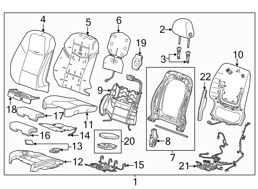 Diagram Seats & tracks. Driver seat components. for your 2007 GMC Sierra 2500 HD 6.0L Vortec V8 A/T 4WD SLE Standard Cab Pickup 