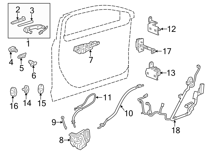 Diagram FRONT DOOR. LOCK & HARDWARE. for your 1996 Cadillac