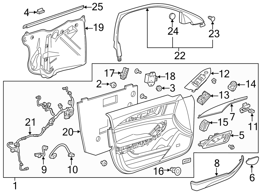 Diagram FRONT DOOR. INTERIOR TRIM. for your 2019 Cadillac CTS  Luxury Sedan 