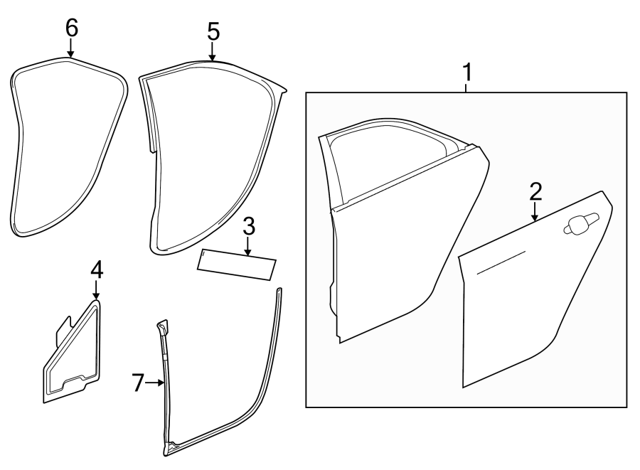 Diagram REAR DOOR. DOOR & COMPONENTS. for your 2003 Pontiac Sunfire   