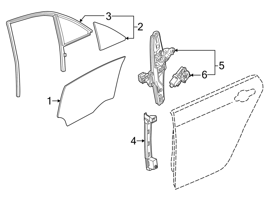 Diagram REAR DOOR. GLASS & HARDWARE. for your 2022 Chevrolet Spark   