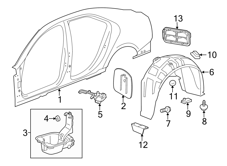 Diagram QUARTER PANEL & COMPONENTS. for your 2020 Cadillac XT4 Premium Luxury Sport Utility  