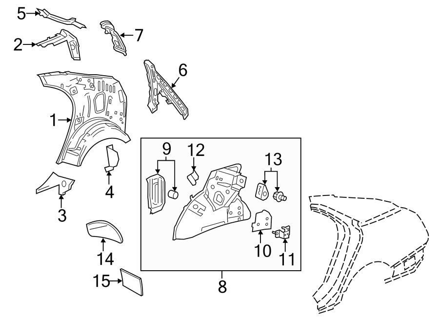 Diagram QUARTER PANEL. INNER STRUCTURE. for your 2007 Pontiac Solstice   