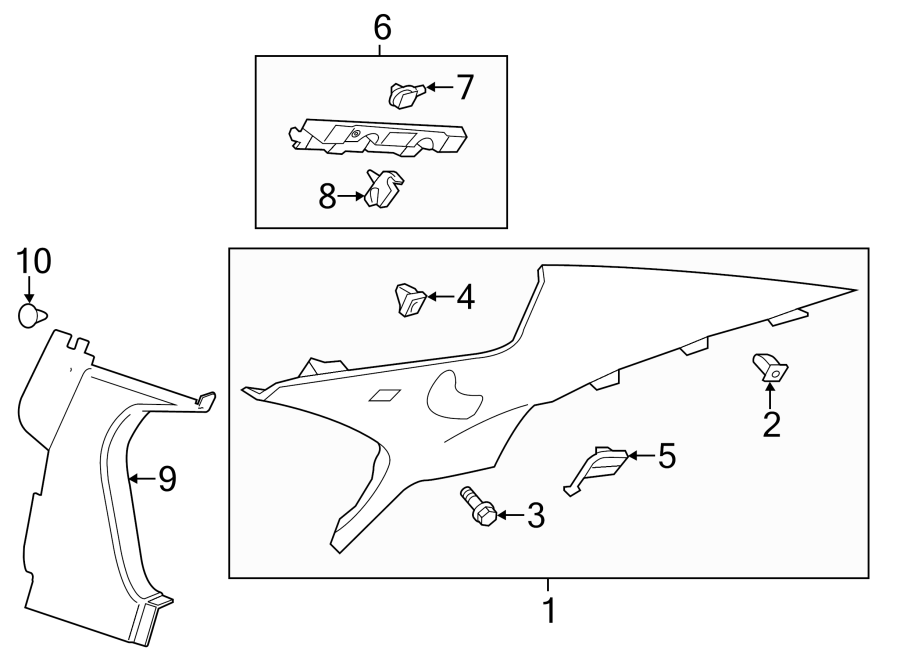 Diagram QUARTER PANEL. INTERIOR TRIM. for your 2023 Cadillac XT4   