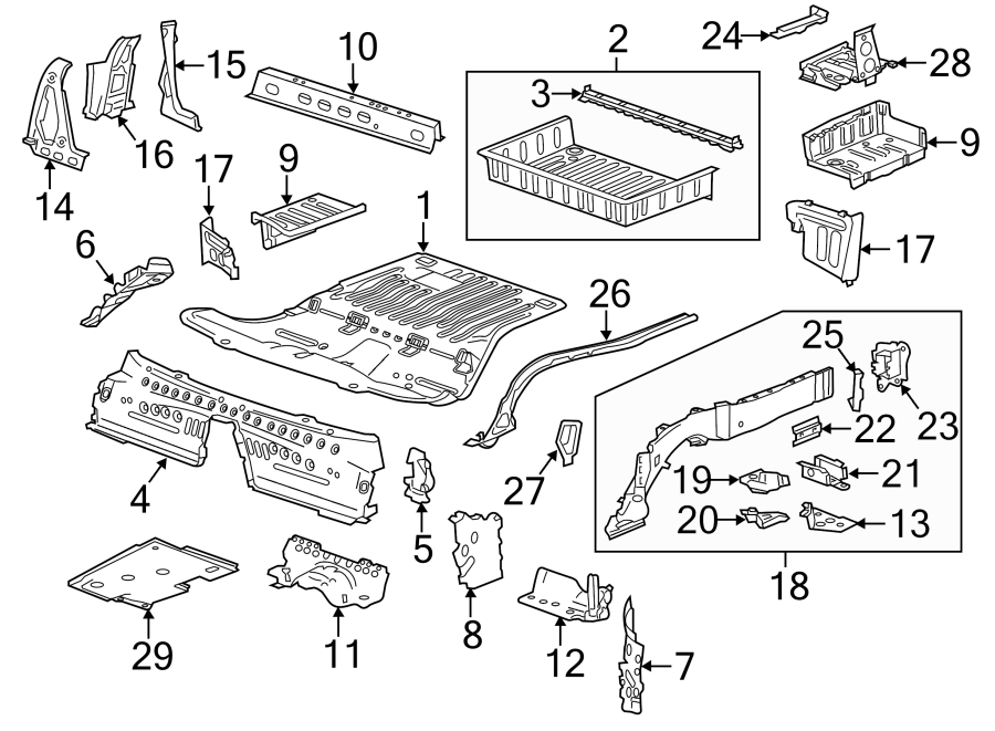 Diagram Rear body & floor. Floor & rails. for your 2013 GMC Sierra 2500 HD 6.0L Vortec V8 FLEX A/T RWD WT Crew Cab Pickup Fleetside 