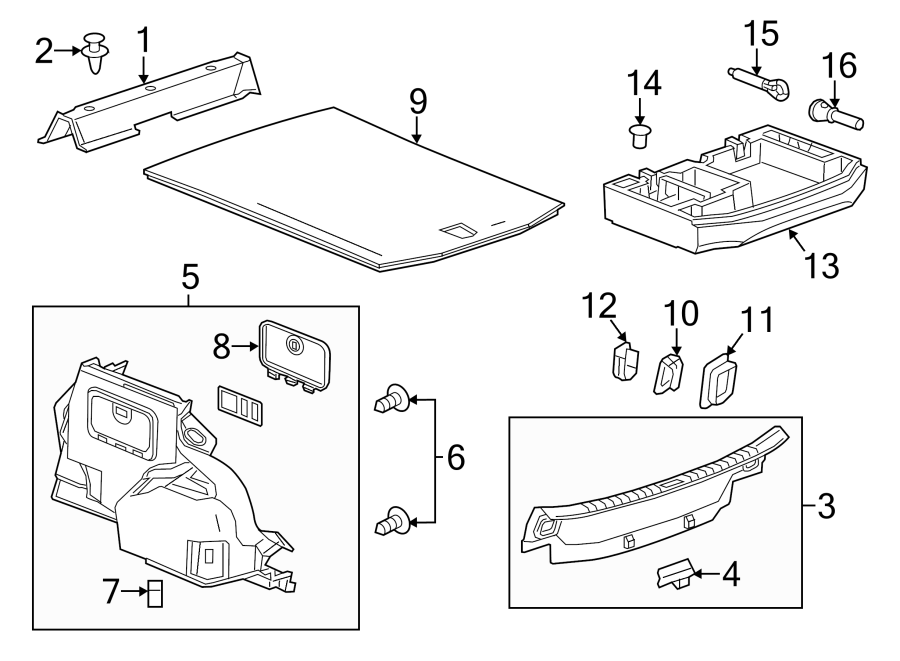 Diagram Rear body & floor. Interior trim. for your 2013 Chevrolet Camaro ZL1 Coupe 6.2L V8 M/T 