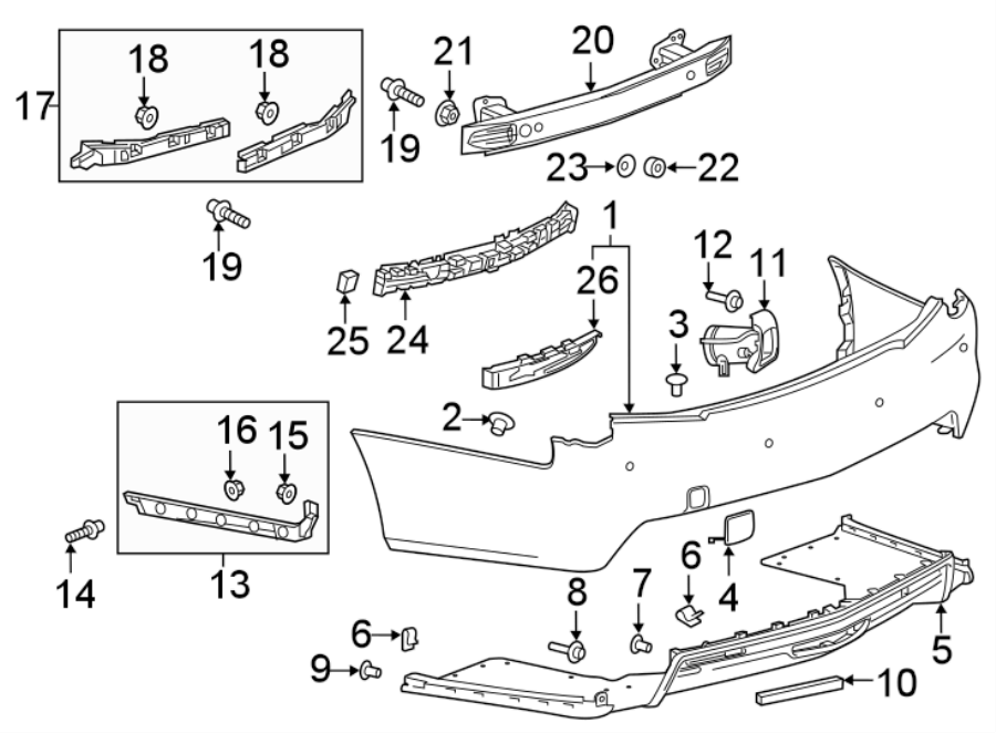 Diagram REAR BUMPER. BUMPER & COMPONENTS. for your 2018 Buick Regal TourX Essence Wagon  