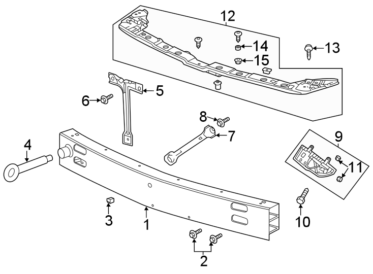 Front bumper & grille. Bumper & components. Diagram