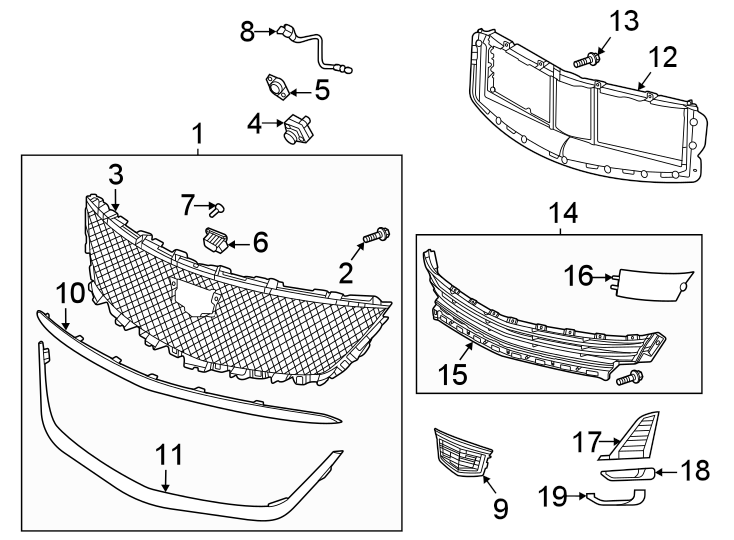 12Front bumper & grille. Grille & components.https://images.simplepart.com/images/parts/motor/fullsize/BK20020.png