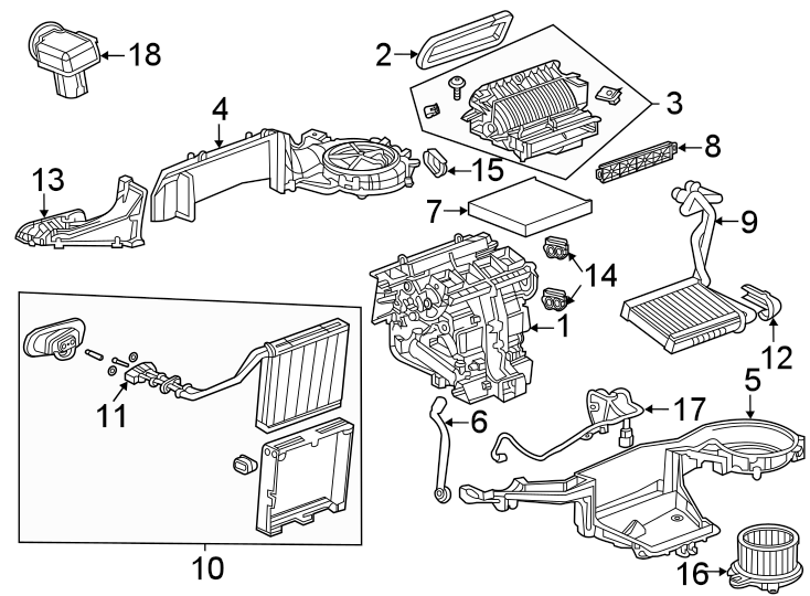 Diagram Air conditioner & heater. Evaporator & heater components. for your 2013 Buick Enclave    