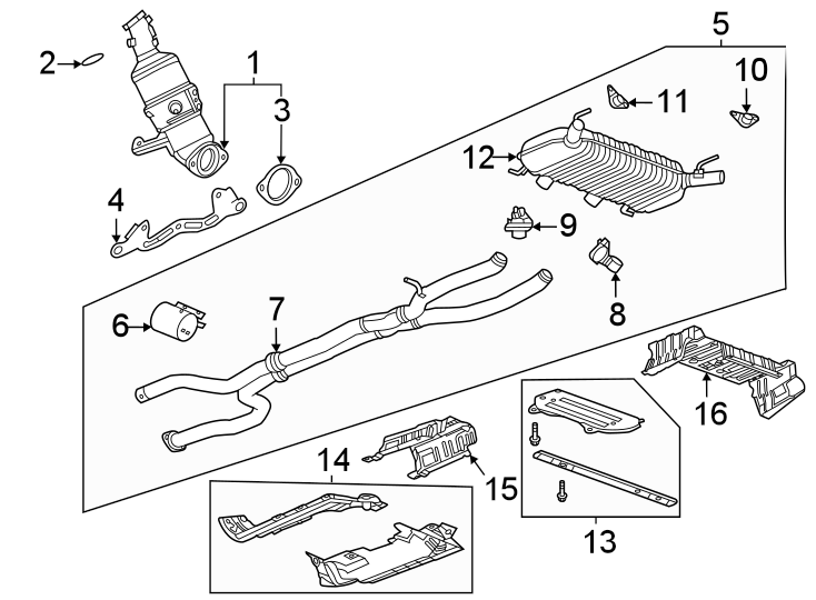 Diagram Exhaust system. Exhaust components. for your 2018 Chevrolet Equinox 1.6L DIESEL A/T FWD LT Sport Utility 