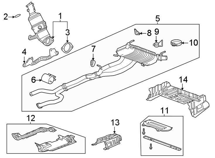 Diagram Exhaust system. Exhaust components. for your 2018 Chevrolet Equinox 1.6L DIESEL A/T FWD LT Sport Utility 