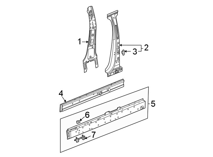 Pillars. Rocker & floor. Center pillar & rocker. Diagram