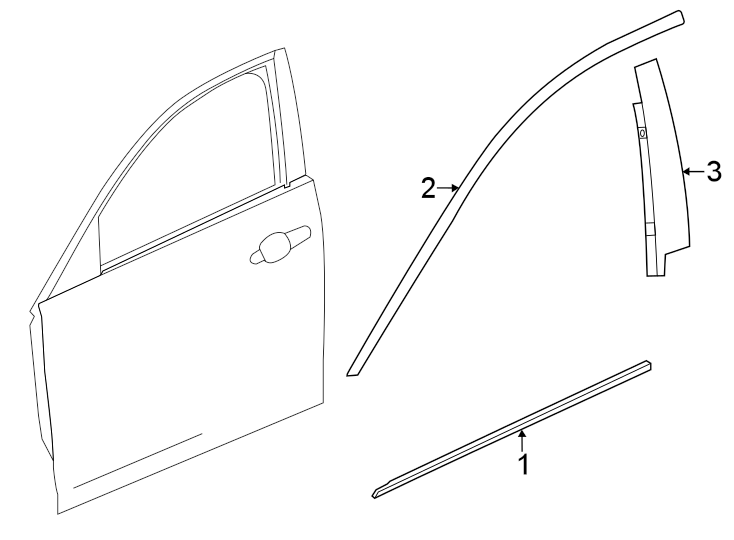 3Front door. Exterior trim.https://images.simplepart.com/images/parts/motor/fullsize/BK20720.png