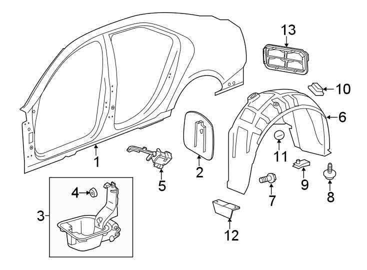 Diagram Quarter panel & components. for your Cadillac CT5  