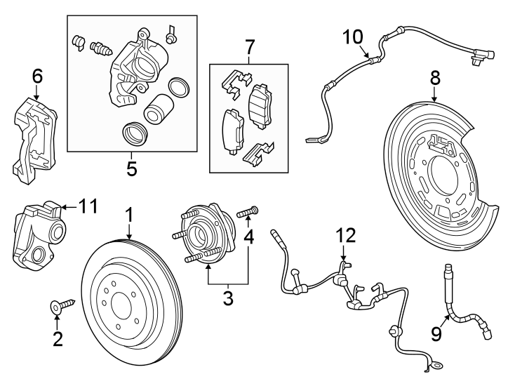 Diagram Rear suspension. Brake components. for your 2021 GMC Sierra 2500 HD 6.6L Duramax V8 DIESEL A/T 4WD SLT Crew Cab Pickup 