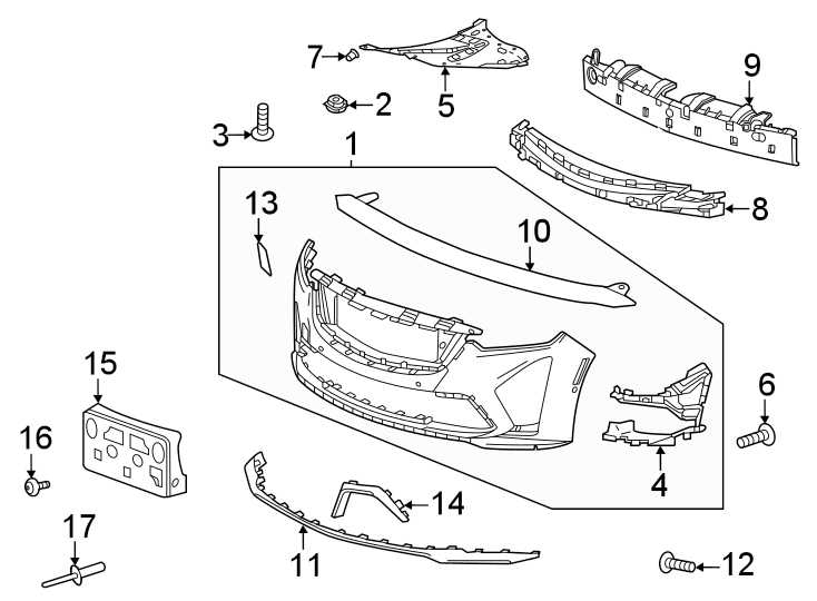 5Front bumper & grille. Bumper & components.https://images.simplepart.com/images/parts/motor/fullsize/BK20917.png