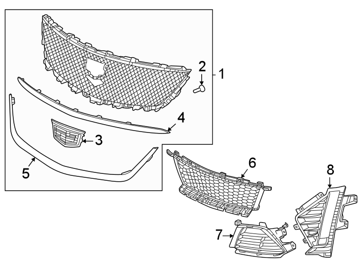 3Front bumper & grille. Grille & components.https://images.simplepart.com/images/parts/motor/fullsize/BK20923.png