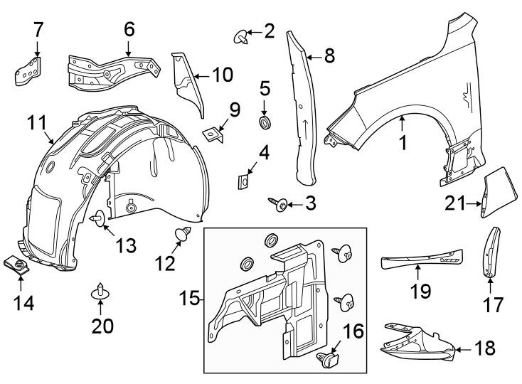 Diagram Fender. for your 2020 Cadillac XT4 Premium Luxury Sport Utility 2.0L A/T FWD 