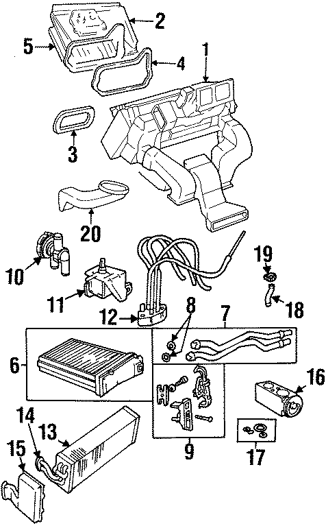 Diagram AIR CONDITIONER & HEATER. EVAPORATOR & HEATER COMPONENTS. for your 2010 Buick Enclave    