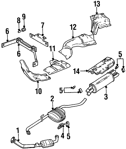 Diagram EXHAUST SYSTEM. EXHAUST COMPONENTS. for your 2000 Cadillac Catera  Base Sedan 