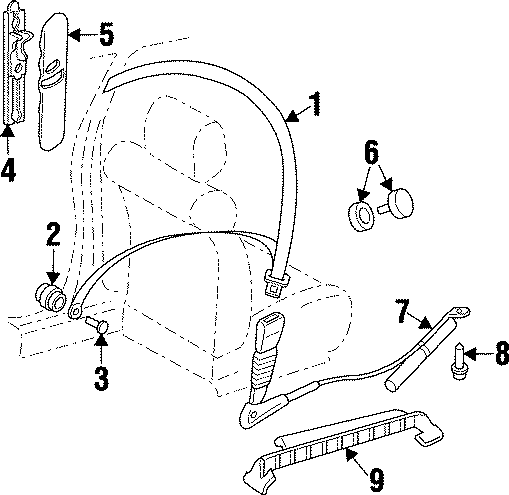 Diagram RESTRAINT SYSTEMS. FRONT SEAT BELTS. for your Cadillac Catera  