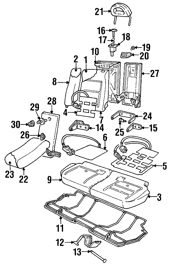 Diagram SEATS & TRACKS. REAR SEAT COMPONENTS. for your 2016 Cadillac ATS Performance Sedan 3.6L V6 A/T RWD 