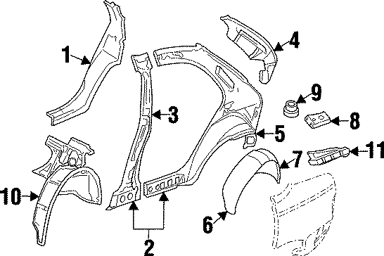 Diagram QUARTER PANEL. INNER STRUCTURE. for your 2022 Cadillac XT4 Premium Luxury Sport Utility  