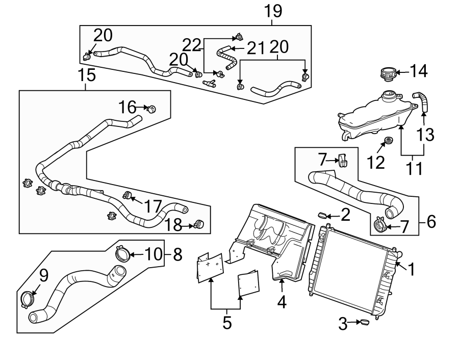 Diagram RADIATOR & COMPONENTS. for your 2013 GMC Savana 3500   