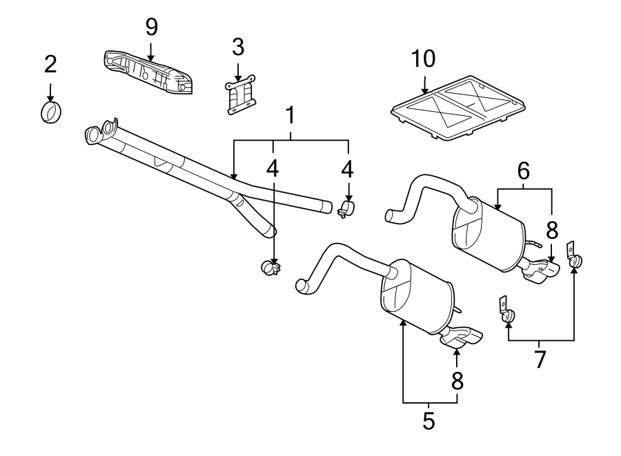 Diagram Exhaust system. Front suspension. Exhaust components. for your 2005 Chevrolet Venture    