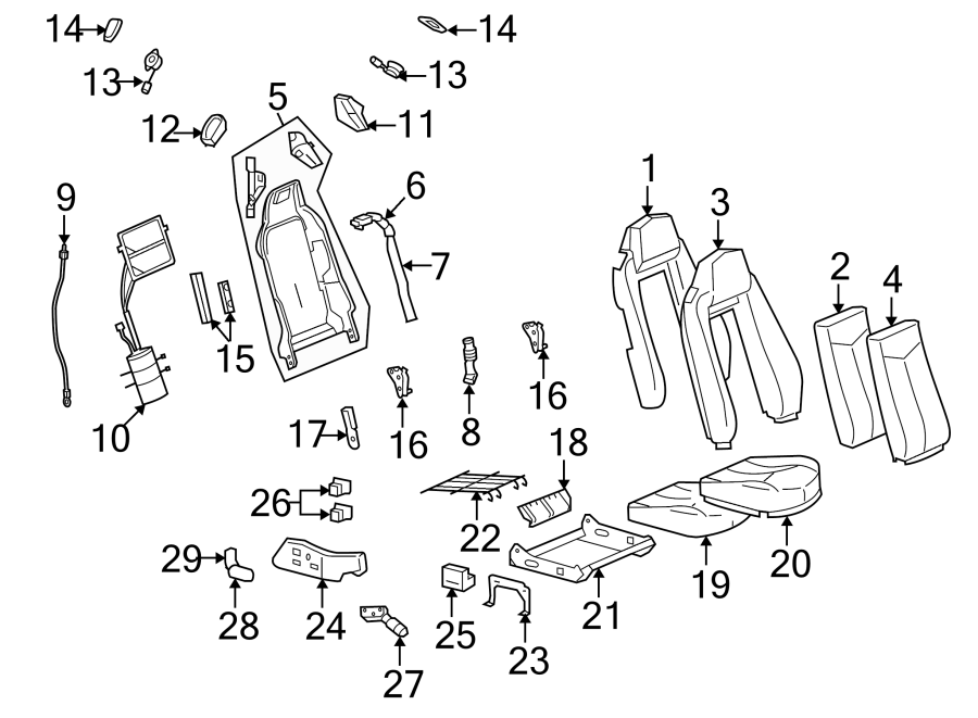 Diagram SEATS & TRACKS. FRONT SEAT COMPONENTS. for your 2010 Chevrolet Silverado 1500 LT Extended Cab Pickup  