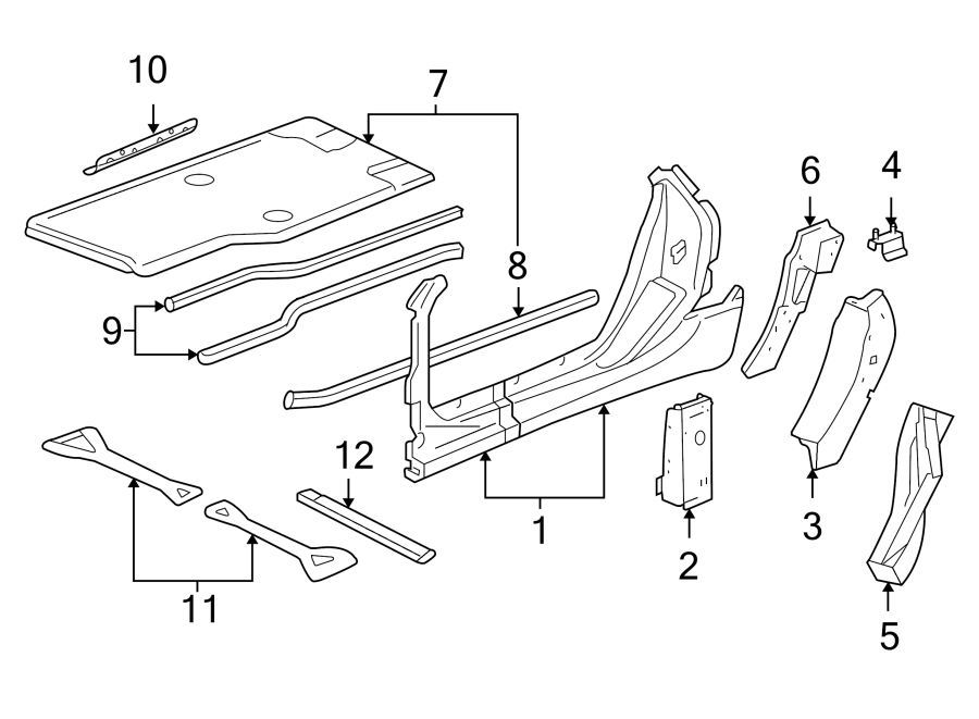 Diagram PILLARS. ROCKER & FLOOR. APERTURE PANEL. HINGE PILLAR. LOCK PILLAR. for your 2021 Chevrolet Camaro  LT Coupe 