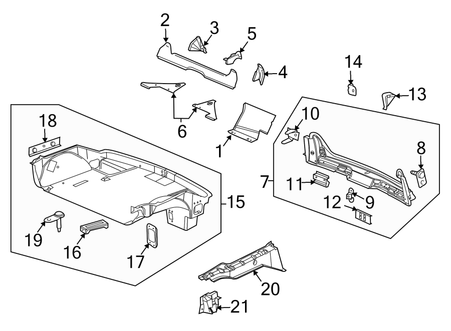 Diagram REAR BODY & FLOOR. FLOOR & RAILS. for your 2015 GMC Sierra 2500 HD 6.0L Vortec V8 CNG A/T 4WD SLE Crew Cab Pickup 