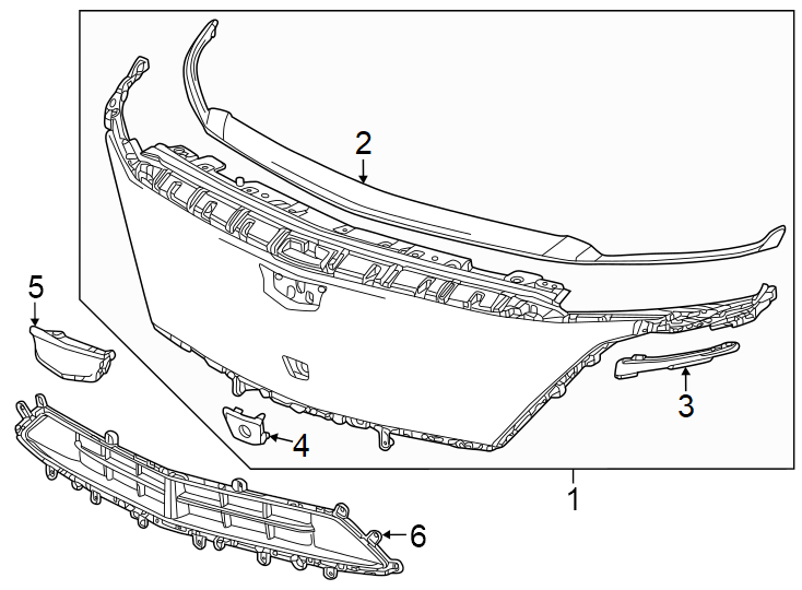 1Front bumper & grille. Grille & components.https://images.simplepart.com/images/parts/motor/fullsize/BL23010.png