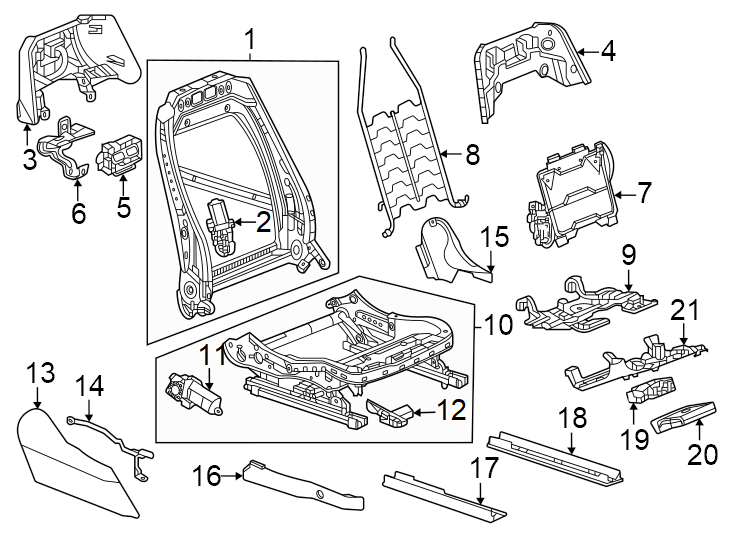 Diagram Seats & tracks. Passenger seat components. for your 2018 Cadillac ATS Luxury Coupe 2.0L Ecotec A/T AWD 