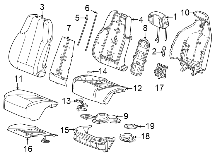 Diagram Seats & tracks. Driver seat components. for your 2007 GMC Sierra 2500 HD 6.0L Vortec V8 A/T 4WD SLT Extended Cab Pickup 