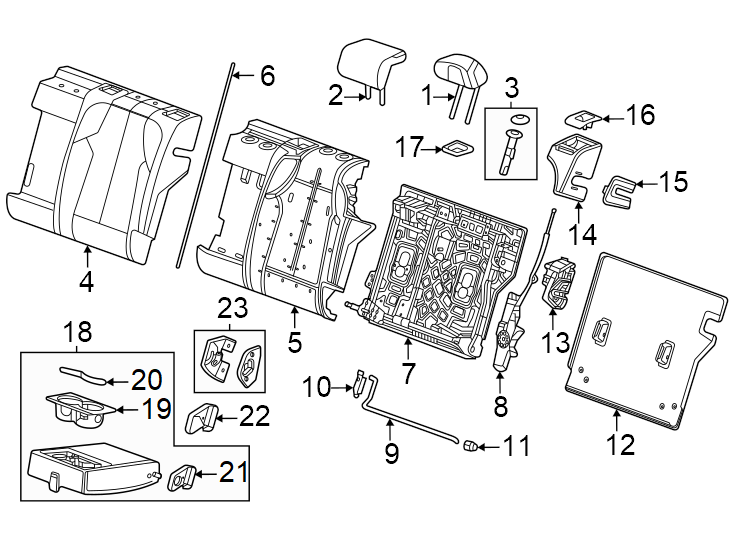 Diagram Seats & tracks. Rear seat components. for your 2017 Cadillac ATS Premium Performance Sedan 3.6L V6 A/T AWD 